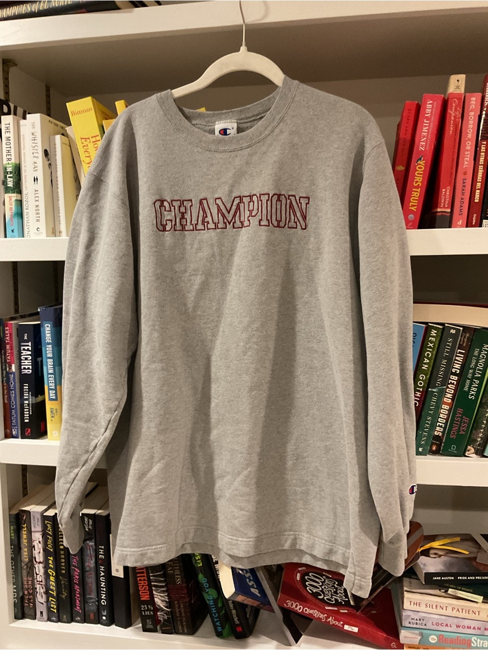 Champion Gray Crewneck Sweatshirt with Maroon Logo